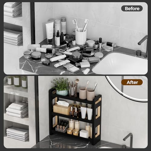 Bathroom Counter Organizer,Bathroom Counter Shelf,Bathroom Organizers,Under Sink Organizer,Cologne Organizer For Men,Cologne Cabinet,Spice Rack Organizer for Cabinet,Gifts(Black 3 Tier) - color: Black 3 Tier