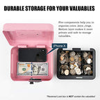 KYODOLED Medium Cash Box with Combination Lock Safe Metal Money Box with Money Tray for Security Lock Box 7.87x 6.30x 3.54Inch Pink Medium - color: Pink, size: Medium