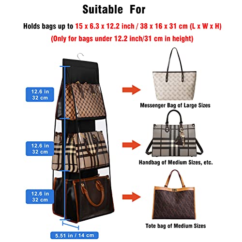Lirex Medium and Large Handbag Hanging Purse Organizer for Closet, Handbag Storage Organizer Hanger Oxford Cloth Closet Organizer for Family Closet Bedroom, Foldable and Universal Fit, Black - color: Black