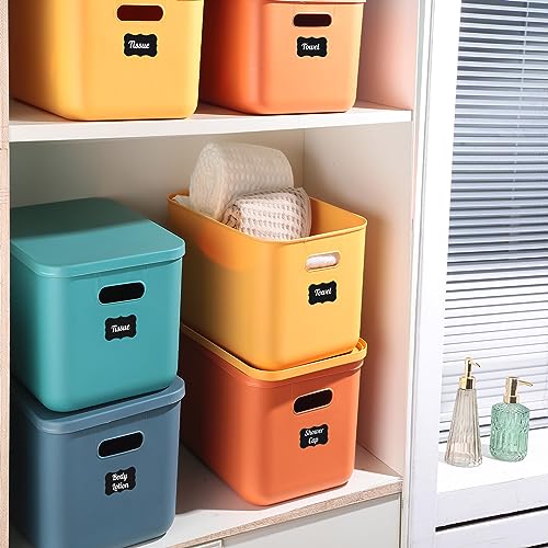 Tanlade 8 Pcs Plastic Storage Bins Stackable Baskets with Lid and Handle Colorful Desktop Storage Box Cubby Containers for Shelf Bedroom Office, Include 1 Erasable Marker, 16 Stickers (14 x 10 x 9 In) - size: 14 x 10 x 9 in