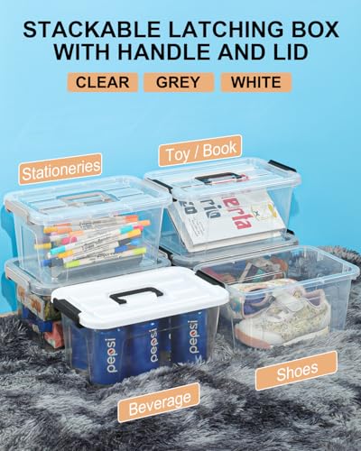 NUMIFUN Plastic Storage Bins With Lids 6 Pack Storage Organizer Bins, 7 Quart Stackable Storage Bins with Lids and Black Handle Buckle Easy for Home Office Organization, White - color: White