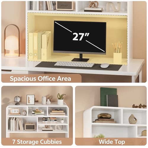 5-Tier Desk Shelf, 37.4''W Desktop Bookshelf for Computer Monitor, Desktop Organizer Shelf Storage Rack with 6 Cubbies, 5-Level Desk Hutch Display Rack for Home, Office, Dorm, Vanity, White - color: White, size: 37.4''W