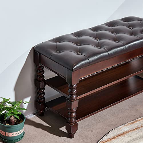 LEILISI Shoe Bench, Wood Storage Bench with Cushion Seat, Shoe Rack with Hidden Storage Space for Entryway Living Room Bedroom Hallway (Walnut, 39.4'') - color: Walnut, size: 39.4