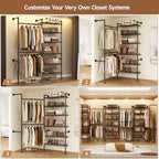 Wall Mounted Garment Rack, Walk-in Closet System with Expandable Rods, Adjustable Shelves, Industrial Pipe Clothing Racks, Hanging Clothes Organizers and Storage, Metal Closet Shelving Wardrobe - color: Black