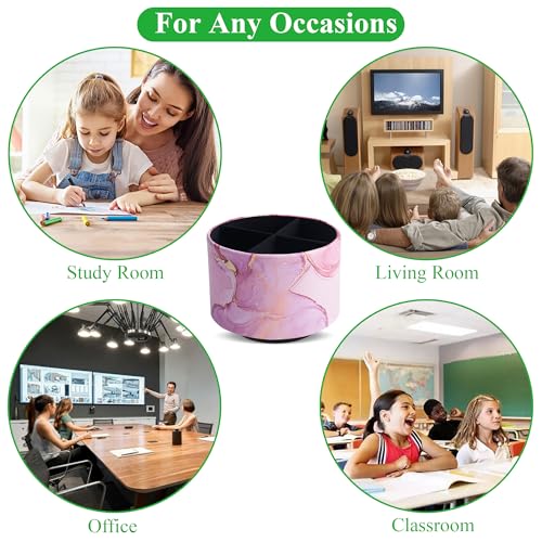 Round Leather Art Supply Organizer,Remote Control Holder,360-degree Rotating Pen Organizer with 4 Compartments(1-Pink Splash Ink) - color: 1-Pink Splash Ink