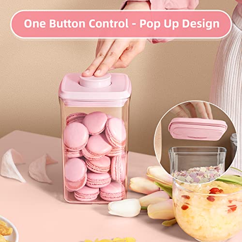 Ankou Airtight Food Storage Container - 7 Pcs One Button Handy Container Stackable Food Containers for Snacks Candy Salt Herbs Spices Coffee Bean Formula Popcorn BPA-Free Tight Seal - color: 7 Pcs Set Pink