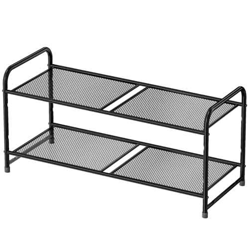 2 Tier Metal Shoe Rack, 27 Inch Wide Stackable Closet Shoe Organizer with Durable Mesh Shelves, Adjustable, Black - color: Black, size: 2 Tier