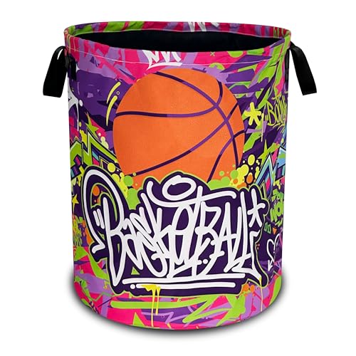 Basketball Laundry Basket Oxford Cloth Funny Sports Laundry Hamper With Handle Foldable Portable Clothes Storage Basket 18.9 X 16.5 In Storage Bag For Laundry Room/Bathroom/Bedroom/Dormitories - color: Basketball
