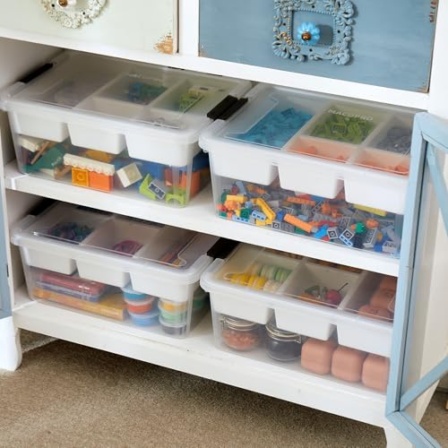 MACOPRO 17 QT Plastic Storage Box with Removable Tray, Bins with Lids, Clear Storage Container for Craft Supplies, Beads, Tools, Sewing, and Playdoh Organization (White, 1Pack-17QT) - size: 1Pack-17QT