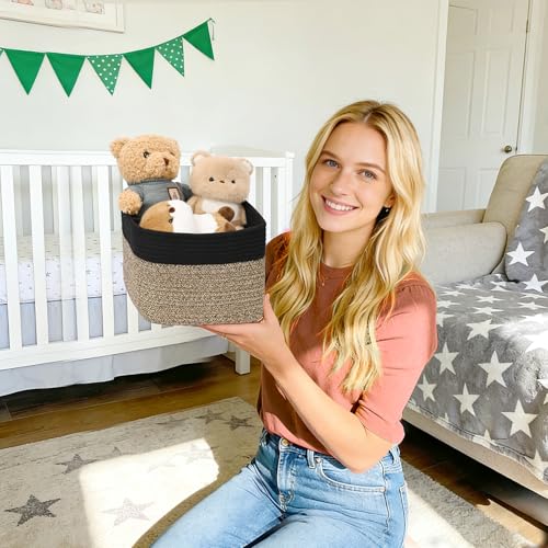 3 Pack Cube Storage Bin, 9”x9”x7” Cotton Rope Woven Baskets for Organizing Toys Clothes Towels, Square Gift Storage Baskets for Shelves, Nursery, Closet, Bathroom, Pantry (Black & Brown) - color: Black & Brown, size: 9" x 9" x 7"
