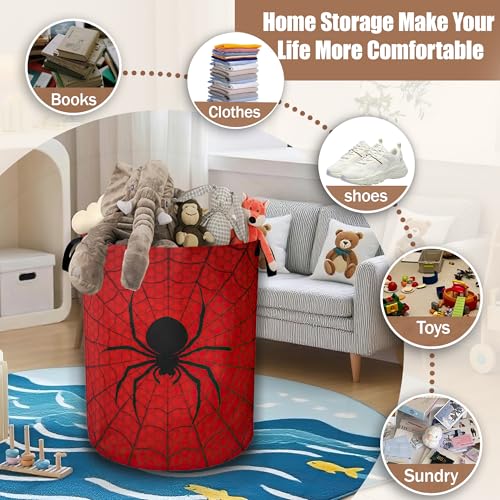 Red Spider Web Laundry Baskets,Laundry Hamper,Storage Basket with Handles for Bathroom Bedroom College Dormitory Living Room Nursery Organizer 16"x20.8" - color: Red Spider Web