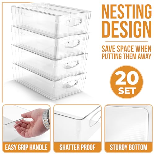 Sorbus Clear Plastic Storage Bins for Organizing, 20 Pack Clear Organizer Bins with Handles, Plastic Storage Bins for Closet, Pantry, Fridge, Medicine Cabinet Organizer, Shelves, Freezer, Drawer - size: Variety Pack, style: 20 Pack