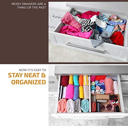 6-Pack Drawer Dividers - 2.6 Inches High, Adjustable 16 to 22 Inches Bamboo Drawer Organizer, Large Expandable Separator for Clothes, Dresser, Bedroom, Bathroom, Baby, Office, Kitchen Utensils, White - color: White