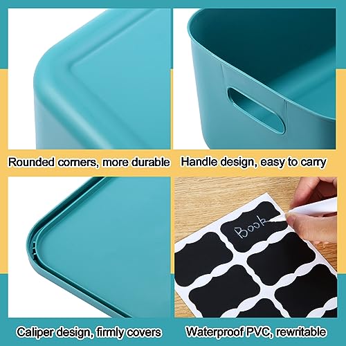 Tanlade 8 Pcs Plastic Storage Bins Stackable Baskets with Lid and Handle Colorful Desktop Storage Box Cubby Containers for Shelf Bedroom Office, Include 1 Erasable Marker, 16 Stickers (14 x 10 x 6 In) - size: 14 x 10 x 6 in
