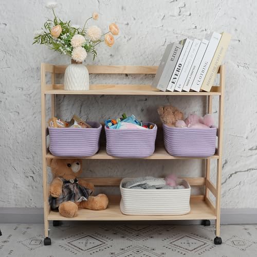 XUANGUO Small Woven Storage Baskets 12“X8”X5“ Decorative Rope Bins for Organizing Shelves, Closets, and Toys, Empty Gift Baskets, Cute Organizer Basket for Home and Office (purple, regular) - color: purple, size: regular
