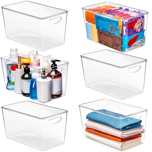 theaoo Clear Storage Bins with Lids Stackable - XLarge Plastic Containers for Pantry Organization and Storage - Perfect for kitchen,Fridge,Laundry Room,Bathroom,Garage,Closet,Cabinet Organizer -6 Pack - size: XL (Pack of 6)