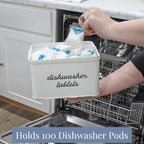 AuldHome Design Dishwasher Pod Holder, Tablet Container; White Enamelware Rustic Kitchen Storage Tin w/ Lid