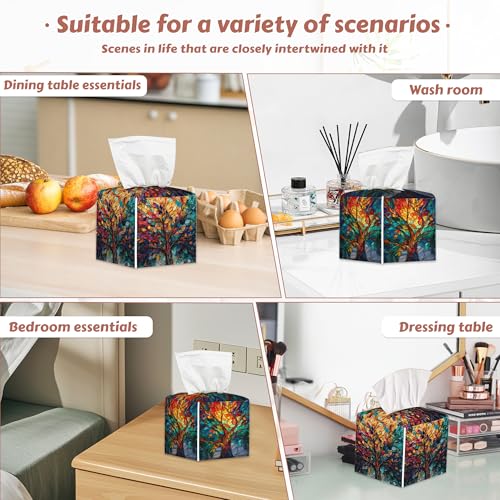 2 Pcs Tree of Life Tissue Box Cover Leather Tissue Box Holder Square Facial Paper Organizer Dispenser for Bedroom Dresser Night Stand Office Desk - color: Tree of Life