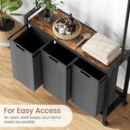 IDEALHOUSE Laundry Sorter, Rolling Laundry Hamper with Hanging Rack, Laundry Hamper 3-Section with Wheels, Hampers for Laundry, Laundry Basket Organizer for Laundry Room, Rustic Brown - size: L2 Size