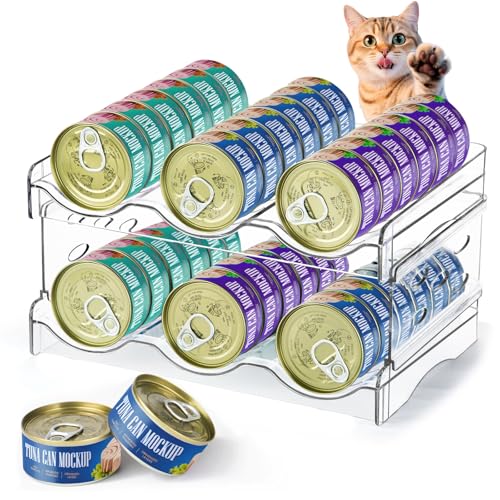 REFLYING Cat Food Can Organizer, Can Organizer for Pantry, Transparent Cat Food Storage Container Holds 36 (3.5oz) Cans, Canned Food Organizer and Storage for Countertop Kitchen Cabinet (2 Layers) - color: 3 Tier-2 Layer