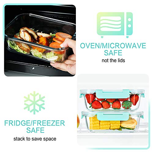 [5-Packs, 36 Oz.] Glass Meal Prep Containers with Locking Lids Glass Food Containers,Airtight Lunch Container,Microwave, Oven, Freezer and Dishwasher (4.5 Cup, Green) - color: Green