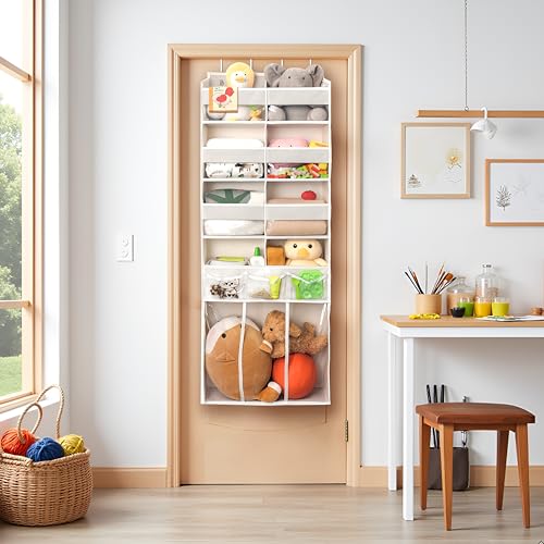 Extra Large Over The Door Organizer with Clear Pockets - 8 Compartments & XL Bottom Storage, Heavy-Duty Hanging Organizer for Bathroom, Bedroom, Closet (57 Inch Height). - color: Beige