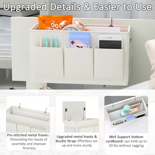 Edudif Dual-Purpose Bedside Caddy Organizer with 6 Pockets, Versatile Bedside Storage Solution Magazine Remotes Holder, Ideal for Home, Dorm, Hospital, Crib Bed (White) - color: White