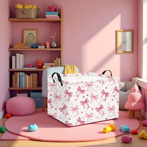 HIYAGON Rectangular Pink Basket for Girls Kids Baby Storage Basket Toy Storage Bin Organizer Box Room Decor(Pink Bowknot) - color: Pink Bowknot
