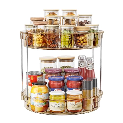 LAMU 12inch 2 Tier Lazy Susan Turntable Organizer Rotating Spice Rack Organization for Cabinet, Kitchen, Pantry, Countertop, Bathroom, Vanity, Medicine Cabinet Organizer, Amber - color: Amber, size: 12in 1Pack