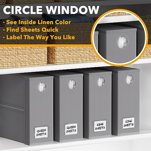 SpaceAid 4 Pack Bed Sheet Organizers and Storage, Foldable Organizer for Linen Closet, Sheets Set Folder Keeper with Window XL (Queen & King Size) Organizing Bedding Container, Gray 91ZDSN-SL01-G4 - color: Gray, size: 4 Pack