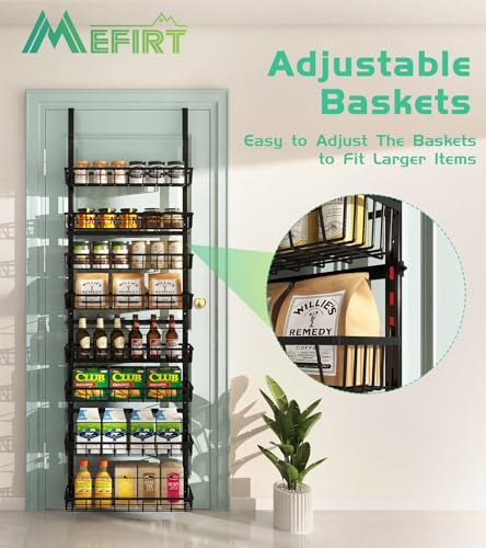 Mefirt Over The Door Pantry Organizer, Wall Mount Spice Rack, Pantry Hanging Storage and Organization, 8 Adjustable Baskets Heavy-Duty Metal for Home & Kitchen, Back of Door Seasoning Rack - Black - color: Black, size: 8-Tier