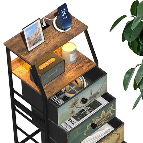 Tohomeor Nightstand with Fabric Drawers Dresser with 2 Tier Shelf Storage Tower for Bedroom Hallway Entryway Closet Organizer Sofa Beside Table Furniture (Multi, 5 Drawers) - size: 15.7"D x 11.8"W x 39"H (5 Drawers)