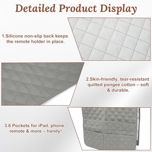 Sofa Armrest Organizer with 6 Pockets, Remote Control Holder for Recliner, Non-Slip Couch Chair Armrest Caddy Bedside Storage for Magazine Book TV Phone iPad Tablet, Grey - color: Option 1