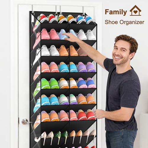 UVIAHOMI 20-30 Pairs Over the Door Shoe Organizer, Clear Pockets Hanging Shoe Storage for Closet, 10-Tier Door Shoes Rack, Handing Shoes Holder Fit All the Family's Sneakers, Boots, Heels, Black - color: Black