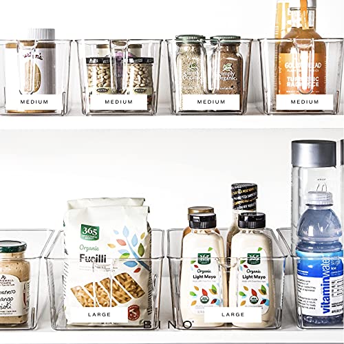 BINO l Plastic Storage Bins l THE HOLDER COLLECTION l 4-Pack, Medium Multi-Use Clear Containers for Organizing with Built-in Handles l Pantry Organization & Storage l Kitchen Organizer l Storage Bins - size: 4 Pack - Medium
