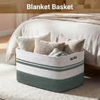 75L Large Blanket Basket, 22"x17"x12"Rectangle Cotton Rope Woven Storage Basket with Handles, Laundry Hamper for Living Room, Nursery, Bedroom - Chemical-Free, Kid & Pet Safe - Sage Green - color: Sage Green/White