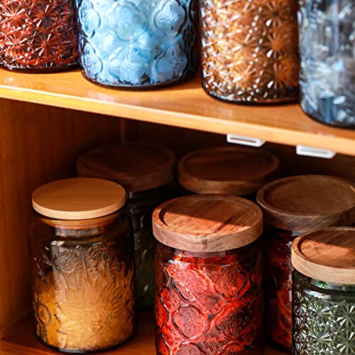 ANSQU Set of 4 Vintage Glass Storage Jars, 23.7oz Glass Coffee Canisters Decoraitve Mason Jars Sugar Containers with Airtight Wooden Lids for Kitchen Pantry, Cookie Jars (Sunflower) - color: 4 color, size: 23.7 Ounces