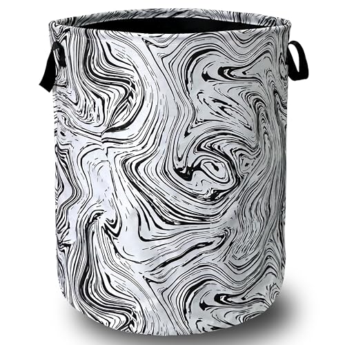 Black and White Marble Texture Laundry Basket Foldable With Handles Tote Bag Oxford Cloth Funny Laundry Hamper Clothes Storage Bucket Toy Organizer 18.9"x16.5"For Bathroom/Laundry/Bedroom - color: Black and White Marble Texture