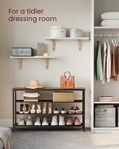 VASAGLE Shoe Rack, 4-Tier Shoe Storage Organizer for Entryway and Closet, Holds 15-18 Pairs of Shoes, 3 Fabric Shelves, Steel Frame, Industrial, Rustic Brown and Black ULBS135B01 - color: Rustic Brown + Black, size: 4 Tiers (47.2"W)