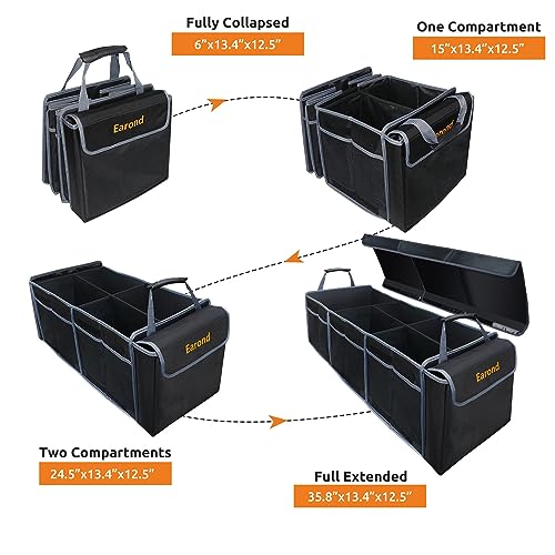 Car Trunk Organizer with Lid,Collapsible Car Storage Organizer with Multi Compartments and Securing Straps for SUV,Sedan,Jeep-Black & Grey - color: Black&Grey, size: Without Cooler