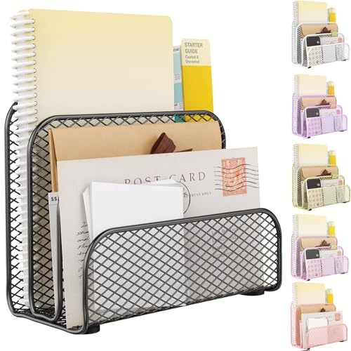 gianotter Mail Organizer Countertop, Book Shelf,Metal File Holder with 3-Slot, Book Shelf, Bill Organizer for Office Receipts and Letter Paper Storage (Black) - color: Black