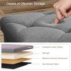 30 inch Storage Ottoman Bench, 30 inch Folding Storage Bench Ottoman, for Bedroom, Living Room, and Utility Room, Grey (30'' W) - size: 15"D x 30"W x 15"H