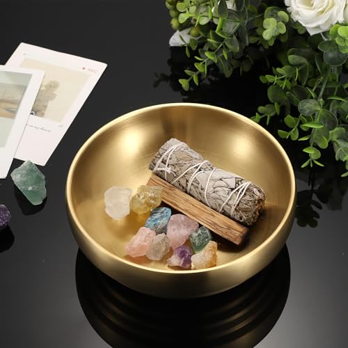 7.4" Gold Decorative Bowl - 2 Packs Key Bowls for Entryway Table Catchall Vintage Round Key Holder Bowl for Candy Fruit, Home Decor - color: Gold, size: 2 Pack,7.4 Inches