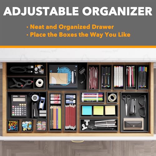 SpaceAid 21-Piece Bamboo Drawer Organizer Storage Boxes Set, Wood Tray Junk Drawer Organizers Multi-Use Divider Bins for Kitchen, Bathroom, Office Desk and Makeup Organization (21 Pack, Black) - color: Black