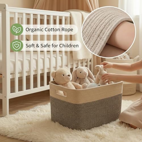 JMvicyroam Woven Blanket Basket,65L Large Storage Bin for Blankets Toys Clothes,Decorative Rope Basket for Living Room Bedroom with Handles, Jute&Black - color: Jute&Black, size: 65L