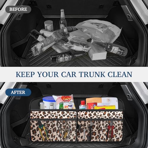 Femuar Car Trunk Organizer, Trunk Storage Organizer with Large Capacity Waterproof Collapsible Trunk Organizer for Car Suv/Jeep/Sedan (Leopard Print, Standard) - color: Leopard print, size: Standard