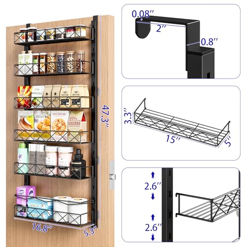 MIAOLI Over the Door Organizer, Black 6-Tier Pantry Door Organizer with Adjustable Basket, Hanging Spice Rack Cabinet Door Shelves, Laundry Room Organization and Storage - color: Black, size: 6-Tier