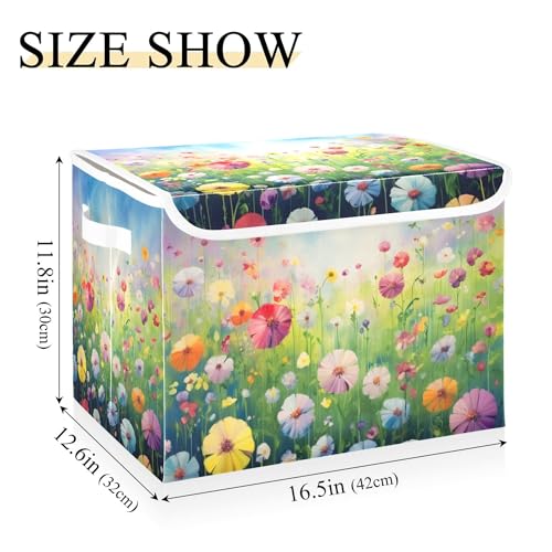 xigua Colorful Flowers Storage Bins with Lids and Carrying Handle,Foldable Storage Boxes Organizer Containers Baskets Cube with Cover for Home Bedroom Closet Office - color: Colorful Flowers