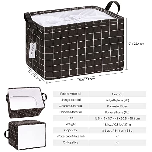 Hinwo 2-Pack Large Canvas Fabric Storage Basket with Handles, 33L/8.6-Gal Rectangle Bin, Collapsible Storage Box, Clothes, Toys, Blankets Organizer, 16.5 x 12 x 10 Inches (L, Black Grid) - color: Black Grid, size: L/16.5 x 12 x 10"/2-Pack
