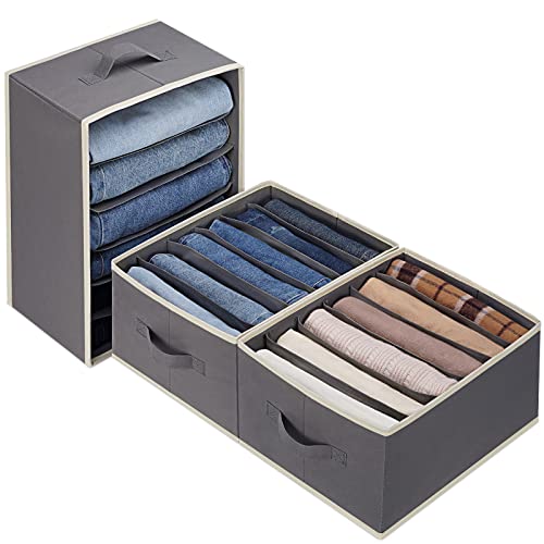 3 Pcs Large Size Wardrobe Clothes Organizers 6 Grids for Pants, Jeans, Sweater, T-shirt, Dress Stackable Closet Drawer Organizer Storage Bin Container with Sturdy Handles, Dark Grey - color: Dark Grey, size: 3 Pack